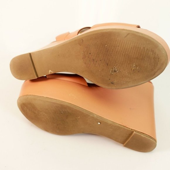 STEVE MADDEN Peach Nude Keenia T‎ Strap Wedge Sandal 8.5 Ankle Strap Peep Toe - Picture 11 of 13